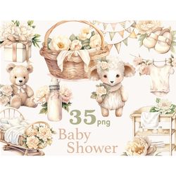 Baby Shower Clipart Bundle | Newborn Baby Illustrations Set