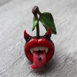 Cherry devil brooch Grunge jewelry Witchy jewelry Berry jewelry Toothy cherry Gift for girl