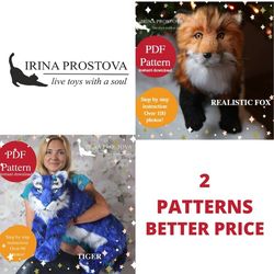 tiger and fox  sewing pattern plush toy | instruction how to sew | stuffed animal sewing tutorial