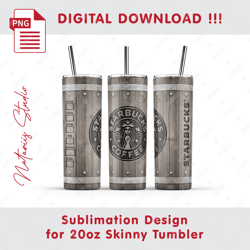 Inspired Starbucks Wooden Barrel Template - Seamless Sublimation Pattern - 20oz SKINNY TUMBLER - Full Tumbler Wrap