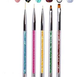 5 Pcs Double-Ended Nail Art Acrylic Point Drill Drawing Brush Pen Nail Art Pens