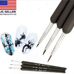 3 Pcs Nail Art Tool Set - Nail Art Pen, Dotting UV Gel Tool, and Liner Brush Set Black