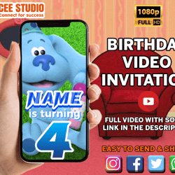 blue's clues & you video invitation, blues clues birthday party, blue's clues animated invitation, custom video, digital