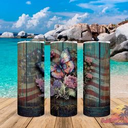 butterfly and flag tumbler,butterfly and flag skinny tumbler,awareness tumbler