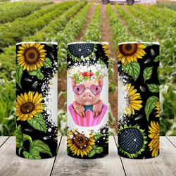 cute pig & sunflower tumbler,cute pig & sunflower skinny tumbler,awareness tumbler