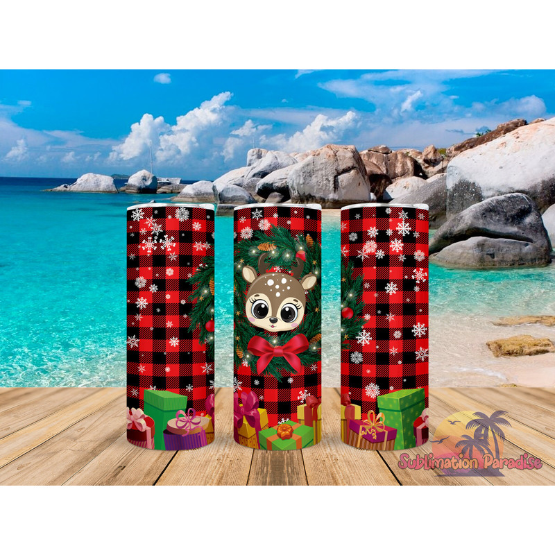 Cute Reindeer & Presents on Plaid Tumbler,Cute Reindeer & Presents on Plaid Skinny Tumbler,Awareness Tumbler.png