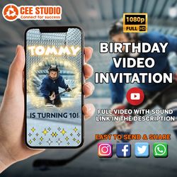Hockey Birthday Video Invitation, Hockey Evite, Hockey Theme Party, Sports Theme Birthday, Any Age, Video Evite, Boys