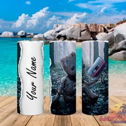 groot with cassette customizable tumbler,groot with cassette customizable skinny tumbler,awareness tumbler