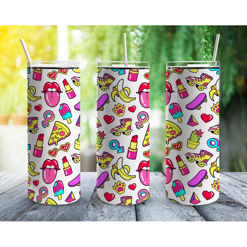 90s Pink Retro Pop Artr Tumbler, 90s Pink Retro Pop Artr Skinny Tumbler.png