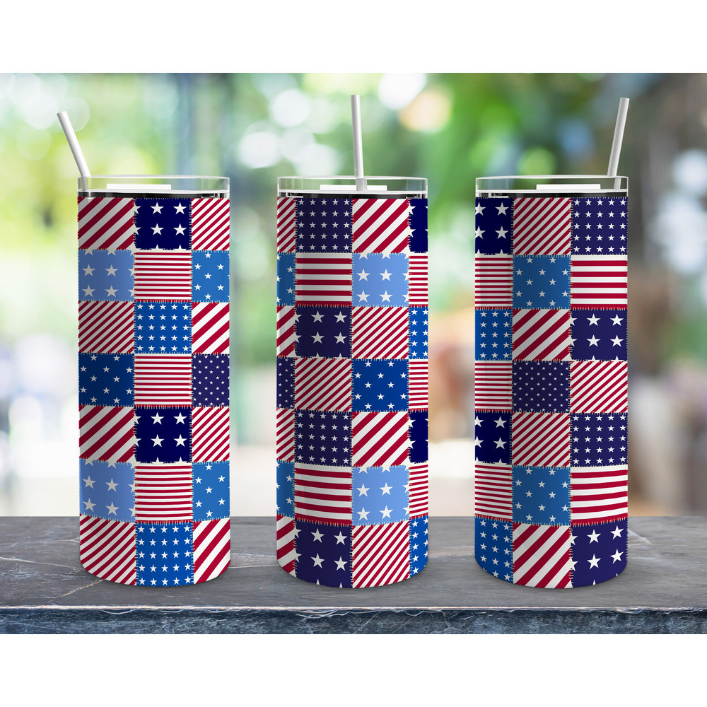 American Flag Patchworkr Tumbler, American Flag Patchworkr Skinny Tumbler.png