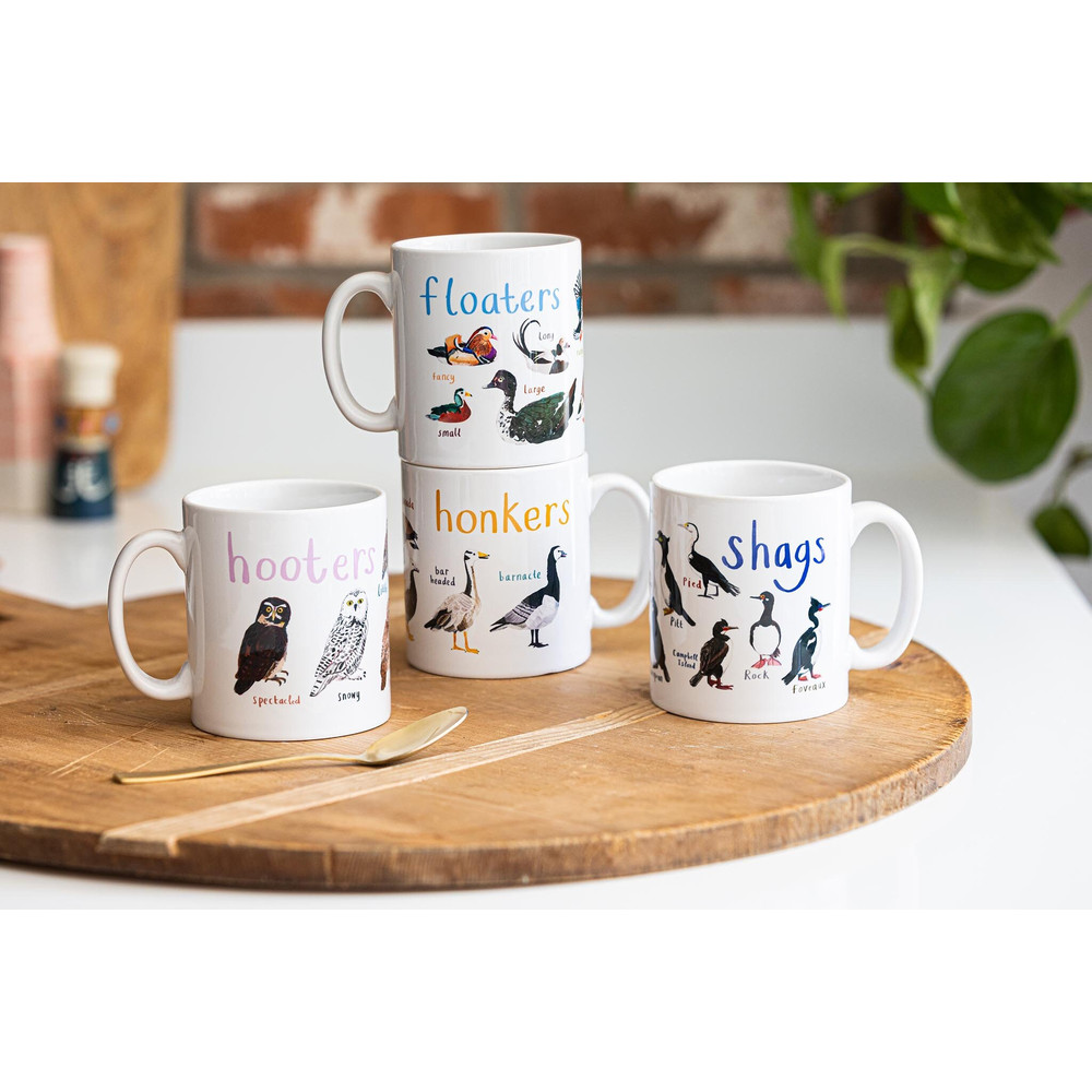 Set of 4 Ceramic Bird Pun Mugs - Floaters Honkers Hooters Shags - 2.jpg