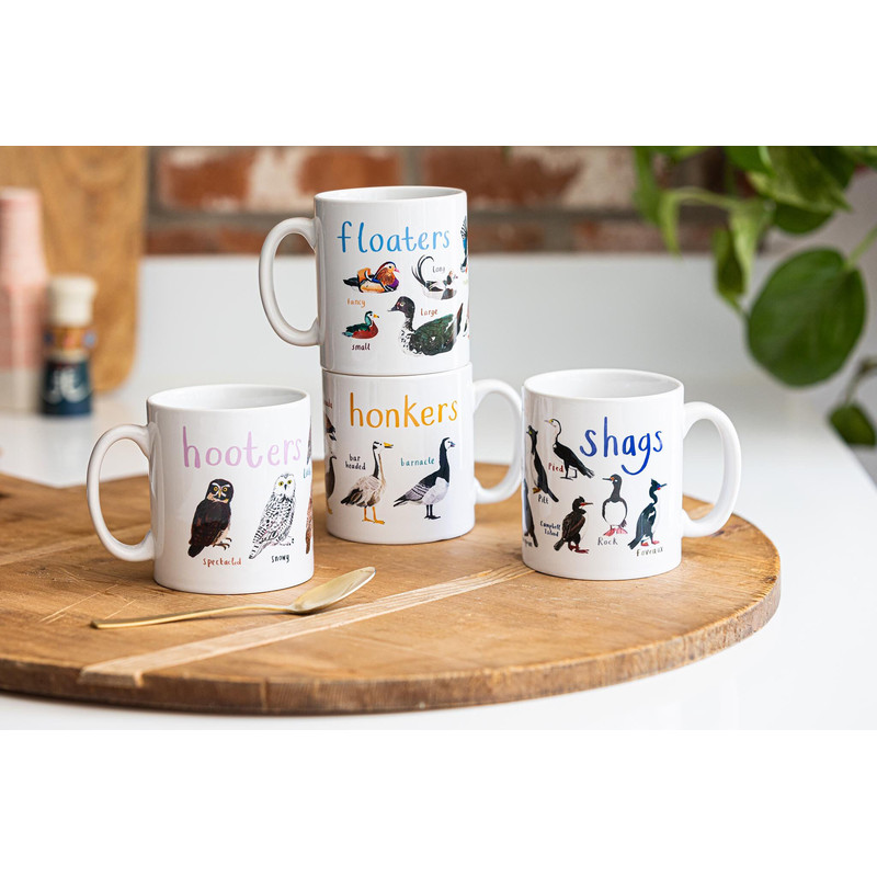 Set of 4 Ceramic Bird Pun Mugs - Floaters Honkers Hooters Shags - 2.jpg