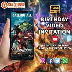 Avengers Birthday invitation, Superhero Birthday Invitation, Superhero invite, Superhero Birthday party video, Avengers