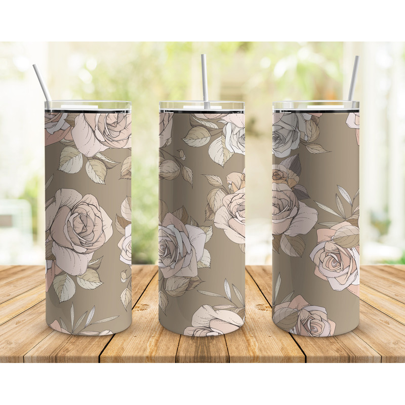 Beige Floral Rosesr Tumbler, Beige Floral Rosesr Skinny Tumbler.png