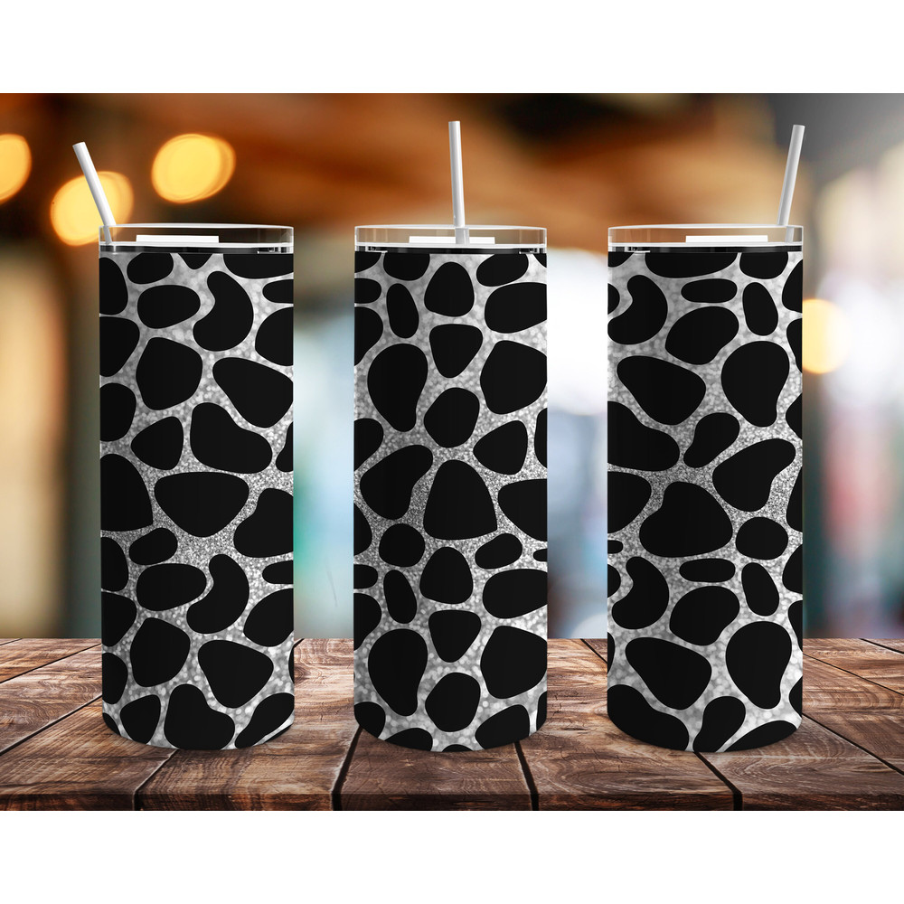 Black & Silver Giraffe Animal Printr Tumbler, Black & Silver Giraffe Animal Printr Skinny Tumbler.png