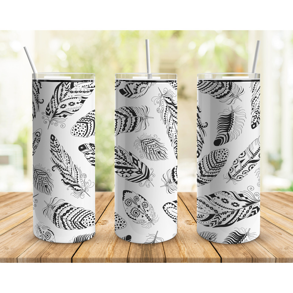 Black & White Feathersr Tumbler, Black & White Feathersr Skinny Tumbler.png