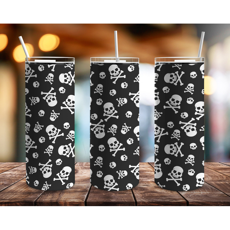 Black & White Skull Crossbonesr Tumbler, Black & White Skull Crossbonesr Skinny Tumbler.png