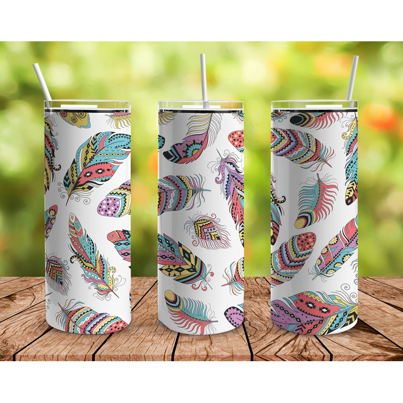Boho Feathersr Tumbler, Boho Feathersr Skinny Tumbler.png