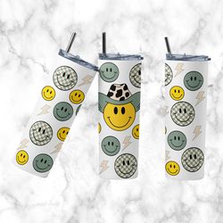 retro smile face tumbler, retro tumbler, retro skinny tumbler