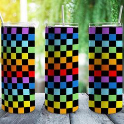 checkered rainbow patternr tumbler, checkered rainbow patternr skinny tumbler
