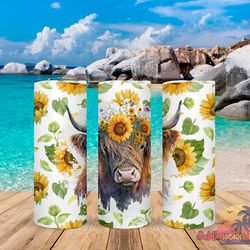watercolor highland cow sunflowers tumbler,watercolor highland cow sunflowers skinny tumbler,awareness tumbler