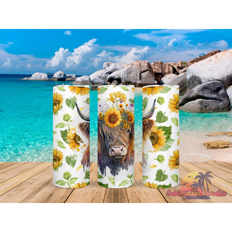 Watercolor Highland Cow Sunflowers Tumbler,Watercolor Highland Cow Sunflowers Skinny Tumbler,Awareness Tumbler.png