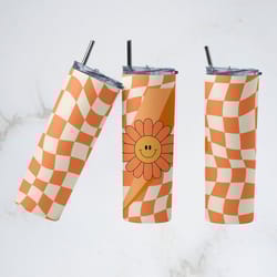 blue smiley face meaning tumbler, retro tumbler, retro skinny tumbler