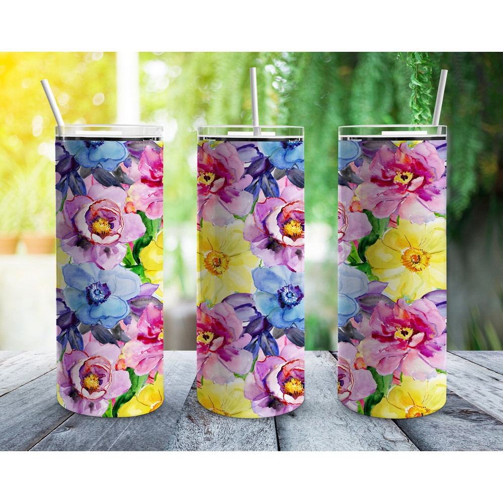 Colorful Flowersr Tumbler, Colorful Flowersr Skinny Tumbler.png