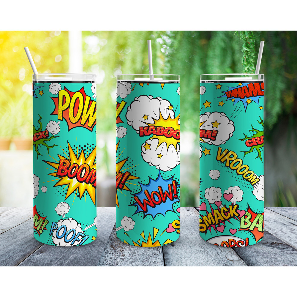 Comic Superhero Pop Artr Tumbler, Comic Superhero Pop Artr Skinny Tumbler.png
