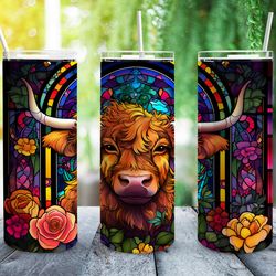 Highland Cow Tumbler, Highland Cow Tapered Wrap Straight Skinny Tumbler,Highland Cow Wrap Seamless Skinny Tumbler