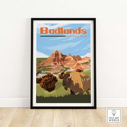 badlands print | national park print | badlands wall art | badlands poster | south dakota vintage travel poster | badlan