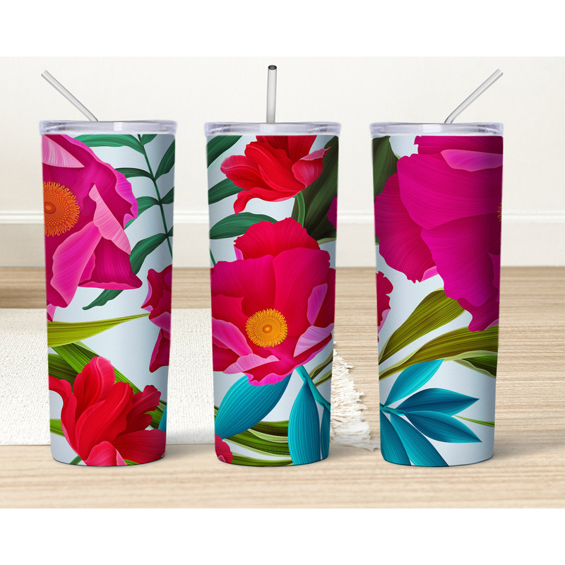 Flowers Tumbler, Watercolor Flowers Skinny Tumbler, Pink Rose Tumbler, Seamless Floral Tumbler.jpg