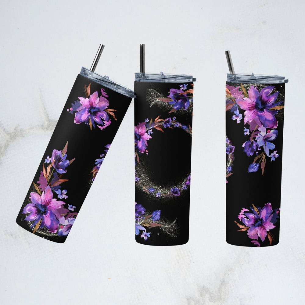 Add your own text Purple watercolor floral tumbler, 20oz Skinny Tumbler Sublimation Designs Tumbler PNG File Digital Download.jpg