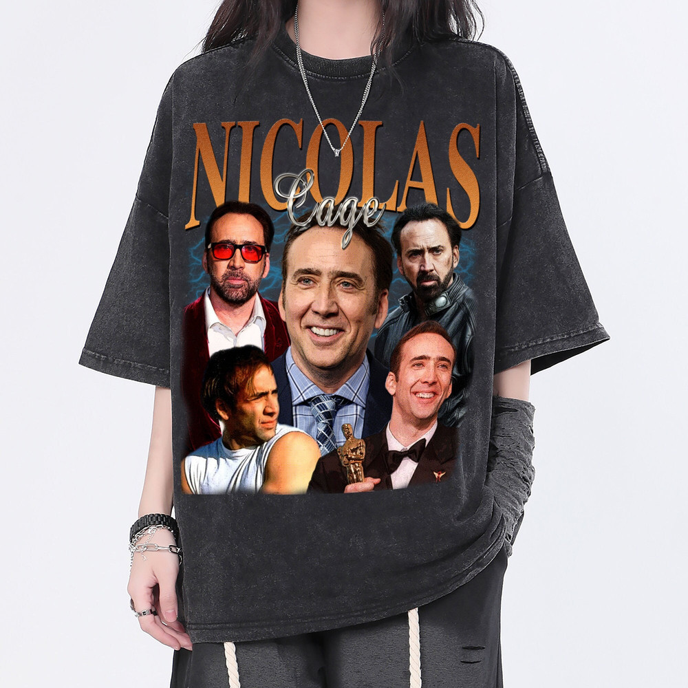 Nicolas Cage Vintage Washed Shirt, Actor Homage Graphic Unisex T-Shirt, Bootleg Retro 90's Fans Tee Gift - 1.jpg