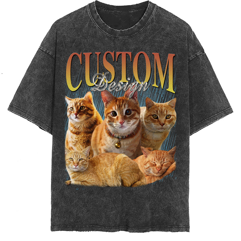 Pet Custom Vintage Washed Shirt, Custom Cat Graphic Unisex T-Shirt, Dog Bootleg Retro 90's Tee Gift For Her - 2.jpg