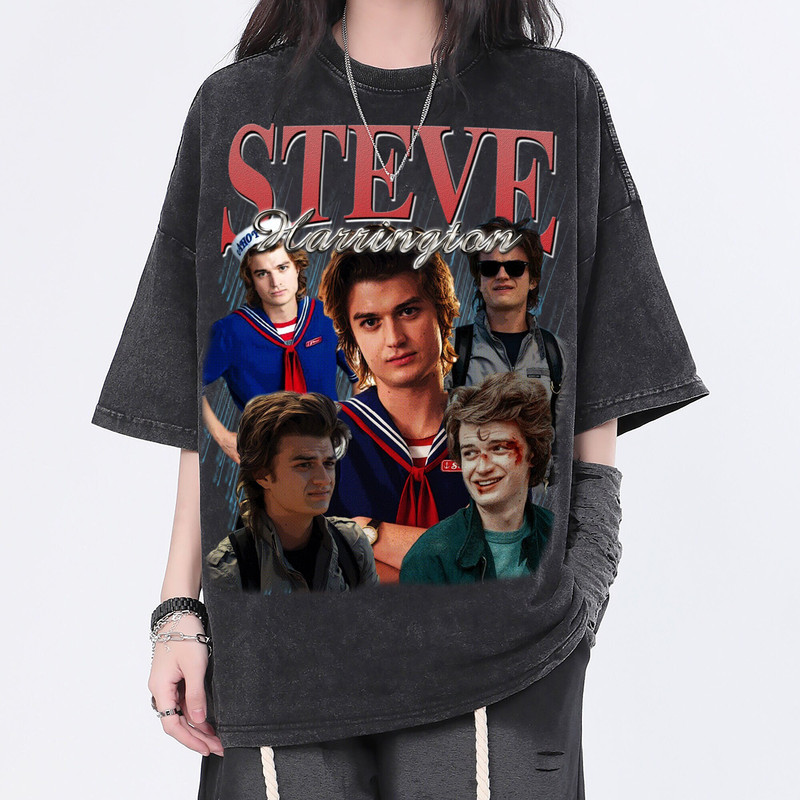 Steve Harrington Vintage Washed Shirt, Joe Keery Homage Tee, Fans Gift For Women, Actor Retro 90's T-Shirt For Men - 1.jpg