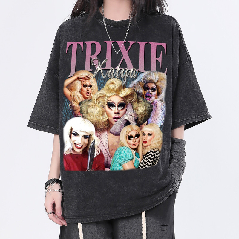 Trixie Katya Vintage Washed Shirt, Actress Homage Graphic Unisex T-Shirt, Bootleg Retro 90's Fans Tee Gift - 1.jpg
