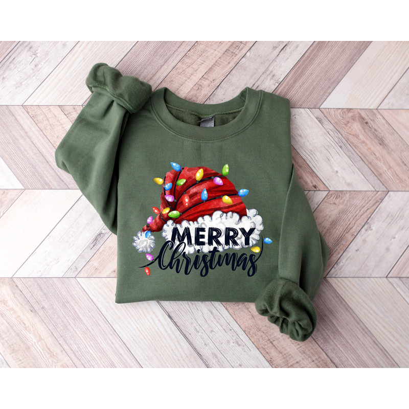 Christmas Crewneck Sweatshirt,Women Xmas Hoodie,Merry Christmas Gift,Family Christmas Matching,Merry Christmas Santa Hat Light,Christmas Gif - 1.jpg