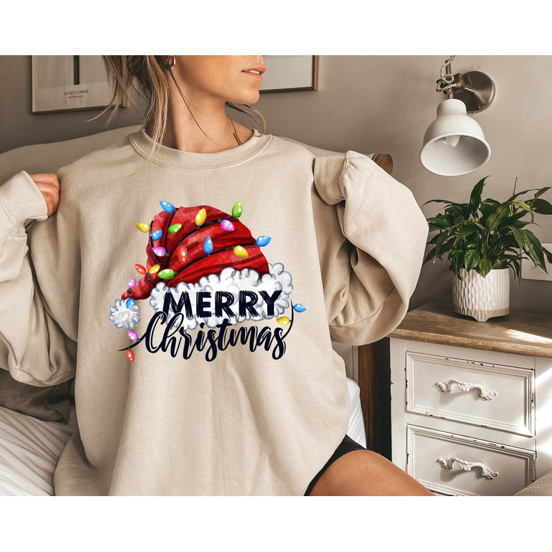 Christmas Crewneck Sweatshirt,Women Xmas Hoodie,Merry Christmas Gift,Family Christmas Matching,Merry Christmas Santa Hat Light,Christmas Gif - 3.jpg