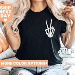 skeleton shirt, skeleton hand shirt, skeleton peace sign shirt, halloween shirt, funn