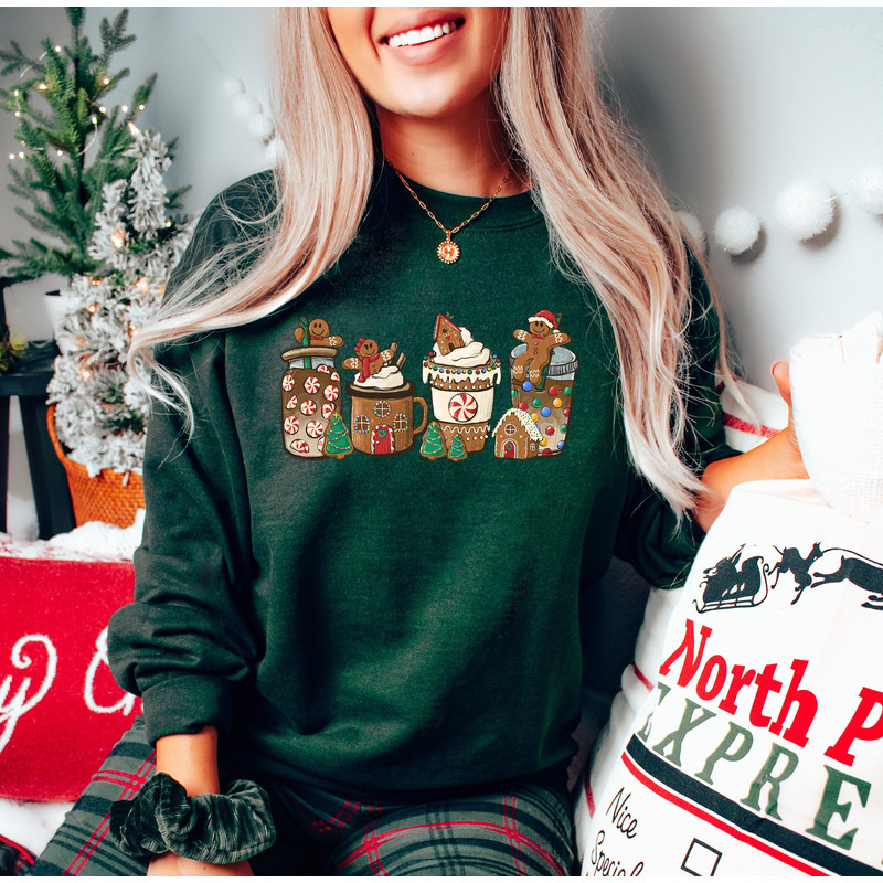 Gingerbread Christmas Coffee Shirt,Christmas Coffee Sweatshirt,Coffee Lover Gift, Xmas Latte Drink Crewneck,Women Holiday Sweater,Xmas Tee - 2.jpg