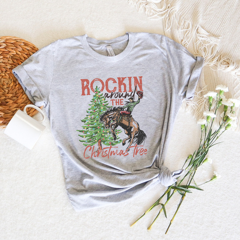 Rocking Around The Christmas Tree Sweatshirt,Retro Christmas Western Shirt,Cowboy Christmas Shirt,Yee Haw Howdy Christmas,Women's Christmas - 2.jpg