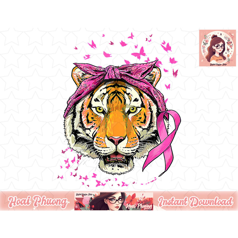 Tiger Breast Cancer Awareness Pink Ribbon Cancer Survivor png, instant download.jpg
