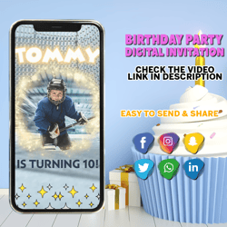Hockey Birthday Video Invitation, Hockey Evite, Hockey Theme Party, Sports Theme Birthday, Any Age, Video Evite, Boys