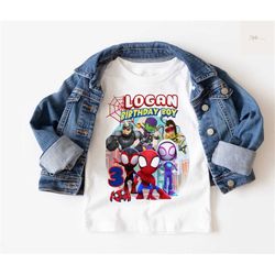 custom spiderman, birthday t-shirt, spider and his friends, theme party, personalized shirt, gift birthday shirt, family