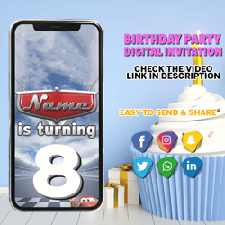Cars Birthday Invitation, Drive By Lightning McQueen, Cars Animated Invitation, Cars Birthday Invitation, Mater