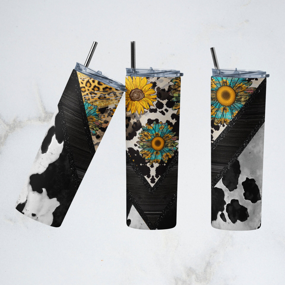 Sunflower Cow Tumbler, Sunflower Cow Skinny Tumbler.png