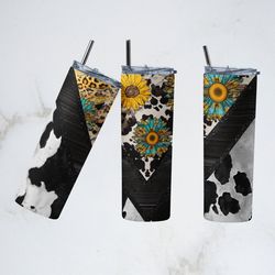 sunflower cow tumbler, sunflower cow  skinny tumbler