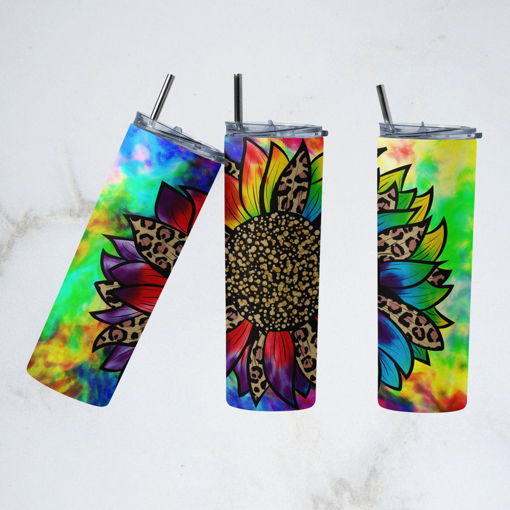 Tie Dye Sunflower Tumbler, Tie Dye Sunflower Skinny Tumbler.png
