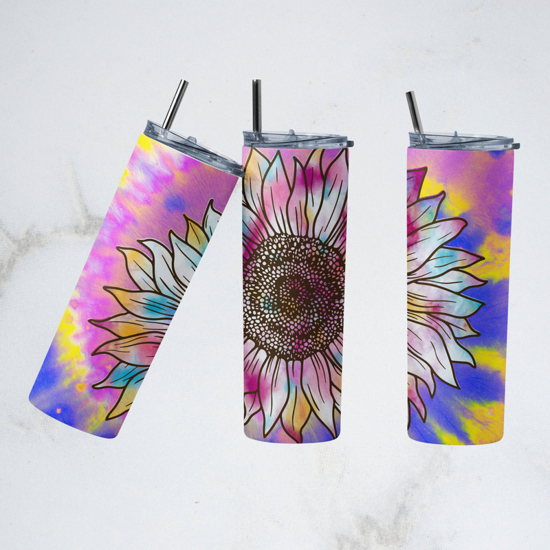 Tie Dye Sunflower Rainbow, Tumbler Sublimation Design, 20 oz Skinny, Instant Download,Straight, Colorful Sunflower-2.jpg.png
